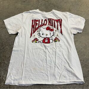 Hello Kitty White Graphic Short Sleeve T-Shirt Red Mushroom Size L Classic Anime